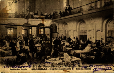 L’hôpital auxiliaire, établi dans l’ancienne école des Jésuites rue Saint-Sébastien à Marseille