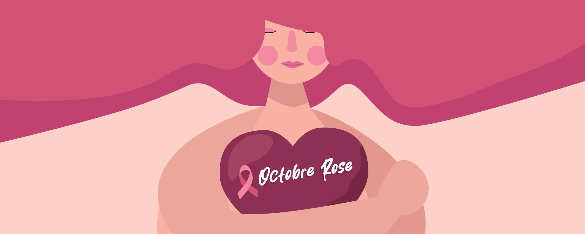 Visuel pour la campagne octobre rose représentant une femme tenant un coeur avec écrit dedans "octobre rose"