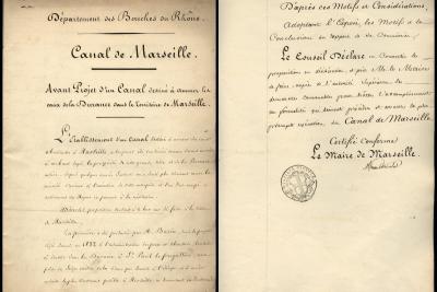 Lettre manuscrite de 1836 "avant projet d'un canal destiné à amener les eaux de la Durance dans le territoire de Marseille - Agrandir l'image 4 sur 4, fenêtre modale